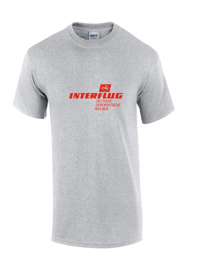 

Interflug Red Vintage Logo German Airline Sport Gray Cotton T-Shirt S