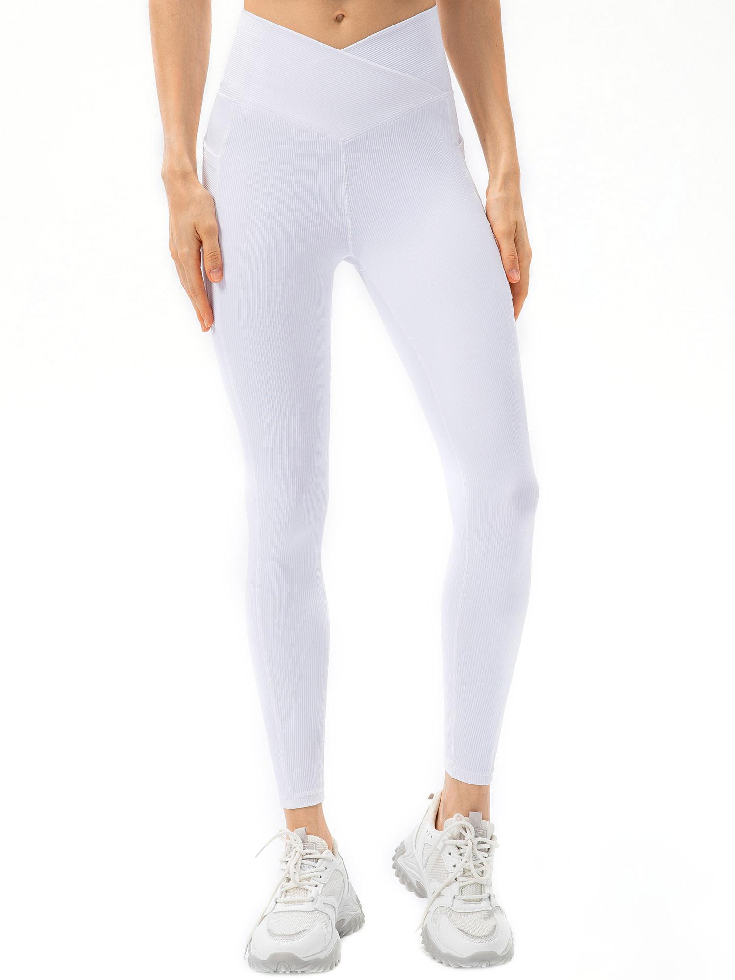 

Жіночі спортивні легінси, лосини для йоги з кишенями, ребристі штани для тренувань, бігу в тренажерному залі M білий