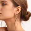 Luxury Gold Tone Stainless Steel Two‑Link Interlocked Drop Earrings Baguette Cut Zircon Paved Dangle Earrings for Women Jewelry