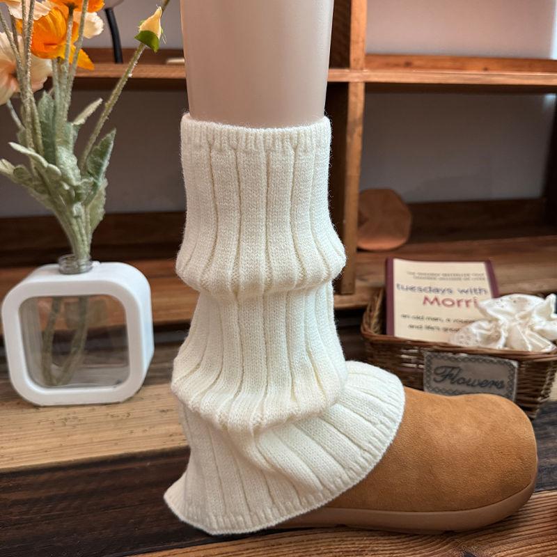 Dark Gray Wool Leg Warmers for Women Autumn Winter Fleece Lined Thickened Knitted Leg Sleeves Slouch Socks To Match Snow Boots