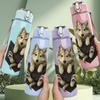 1PC Wolf Head Inside Book 750ml Color Plastic Sports Water Bottle Leakproof Flip Straw Lid Suitable for Sports Office Home Use