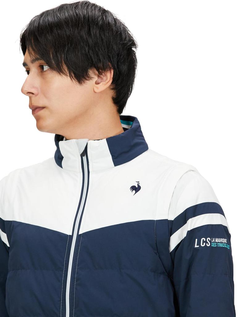 Le Coq Sportif Golf Stretch Forcer Classic Detachable Heat Golf Size LL Men's Blouson, Insulated, Water-Repellent, Windproof, Sleeves, Navi, 2-Way