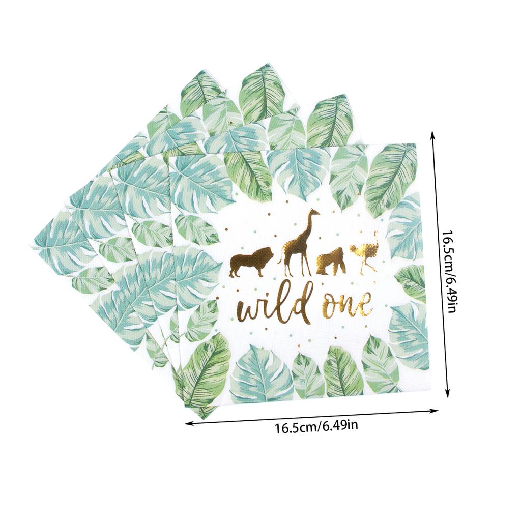 Wild One Palm Leaves Animal Napkins Kid Jungle Safari  theme1st Birthday Party Decoration Baby Shower Disposable Tissue Supplies
