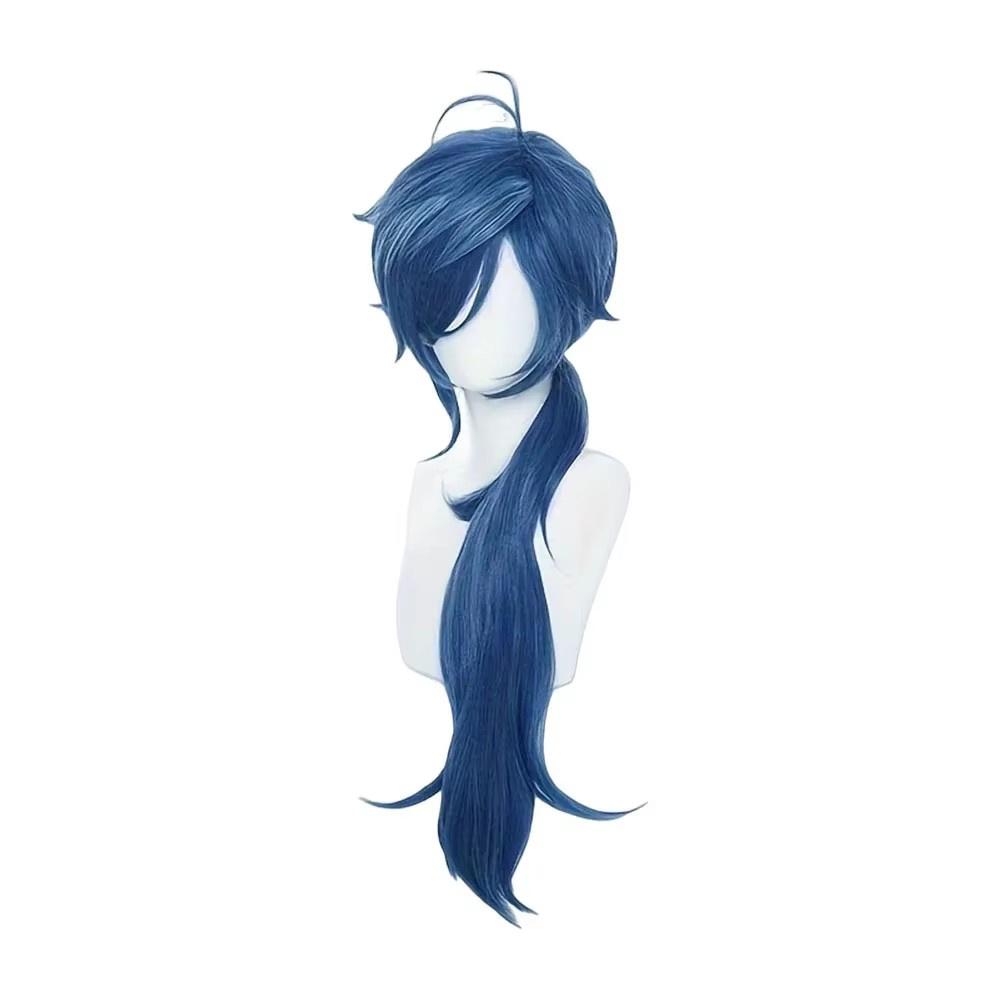 High Quality Kaeya Cosplay Wigs Long Blue Heat Resistant Synthetic Hair Wig Anime Carnival Party Props