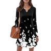 Women's Long-sleeved Casual Midi Dresses V-Neck Print  Casual Dress