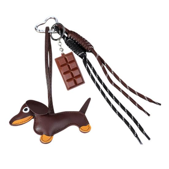 Dachshund Keychain Pendant Faux Leather Pendant, Cartoon Dog Hanging Decor with Braided Rope, Handbag Decorative Accessories Metal Carabiner Charm