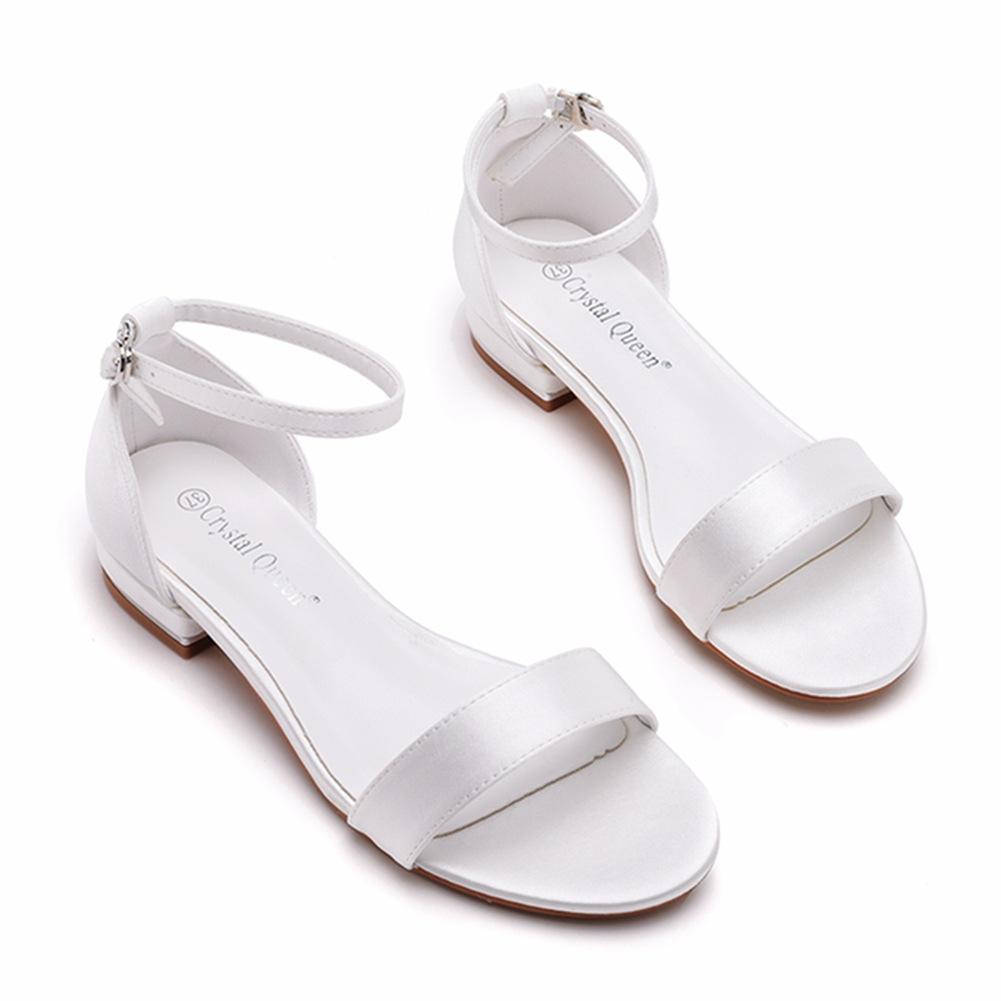 2 Cm Square Heel Sandals Shallow Mouth One-tie Buckle Sandals Ivory White Silk Satin Cloth Bride White Sandals for Women