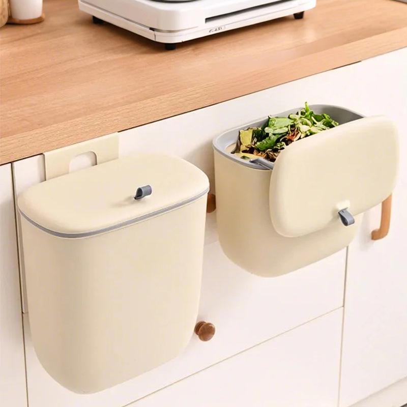 Wall-Mounted Hanging Trash Can with Lid for Kitchen and Bathroom