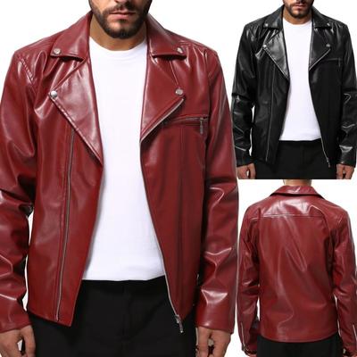 Giacca multitasche in PU da uomo, giacca punk da motociclista in pelle da uomo, giacca in pelle con cerniera