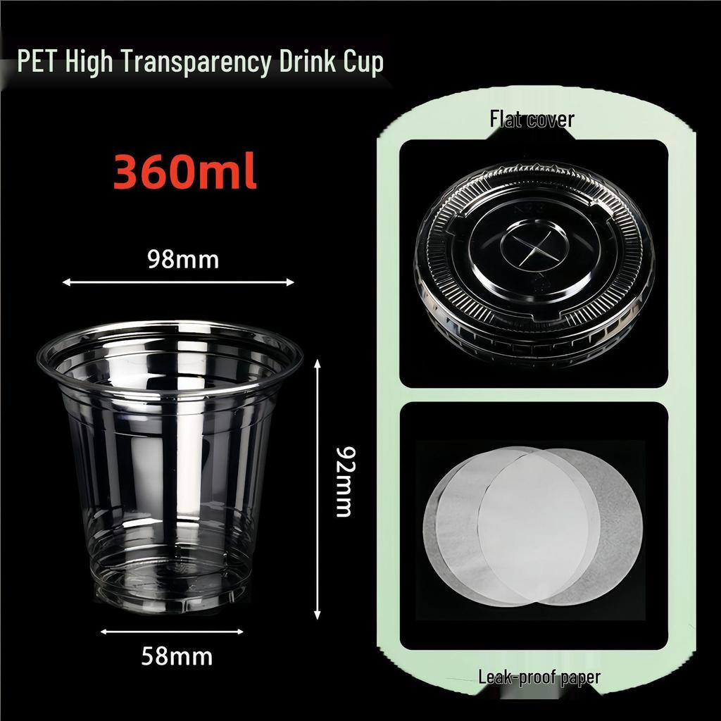 PET Disposable Milk Tea Cup with Lid & Straw - 98mm Caliber, Thickened Plastic for Fruit Tea or Coffee Takeaway