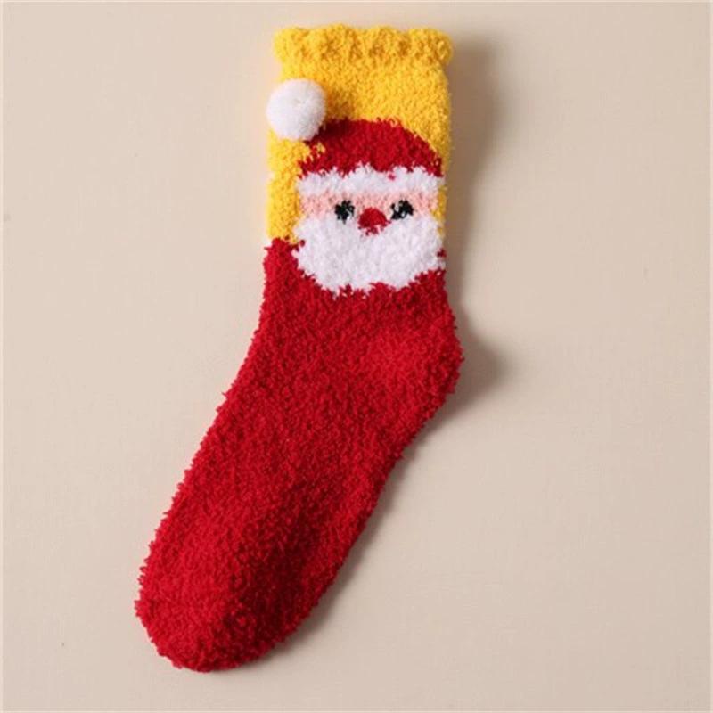 

Зимние коралловые бархатные рождественские носки женские мягкие утолщенные теплые мультяшные милые Санта-Клаус детские рождественские подарки напольные носки для сна