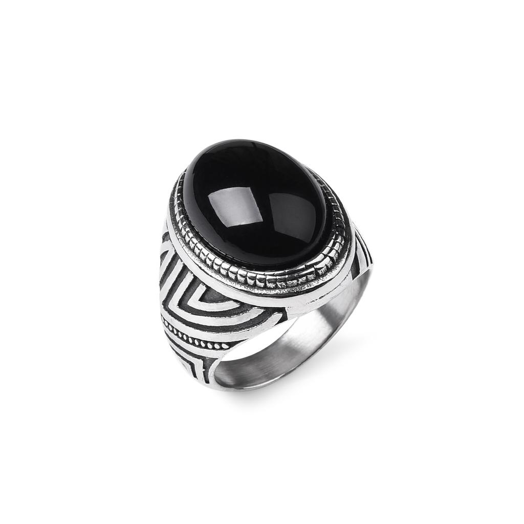 Men's Trend High Quality 316LStainless Steel Onyx Stripe Rings Classic Vintage Fashion  Eco-Friendly Material