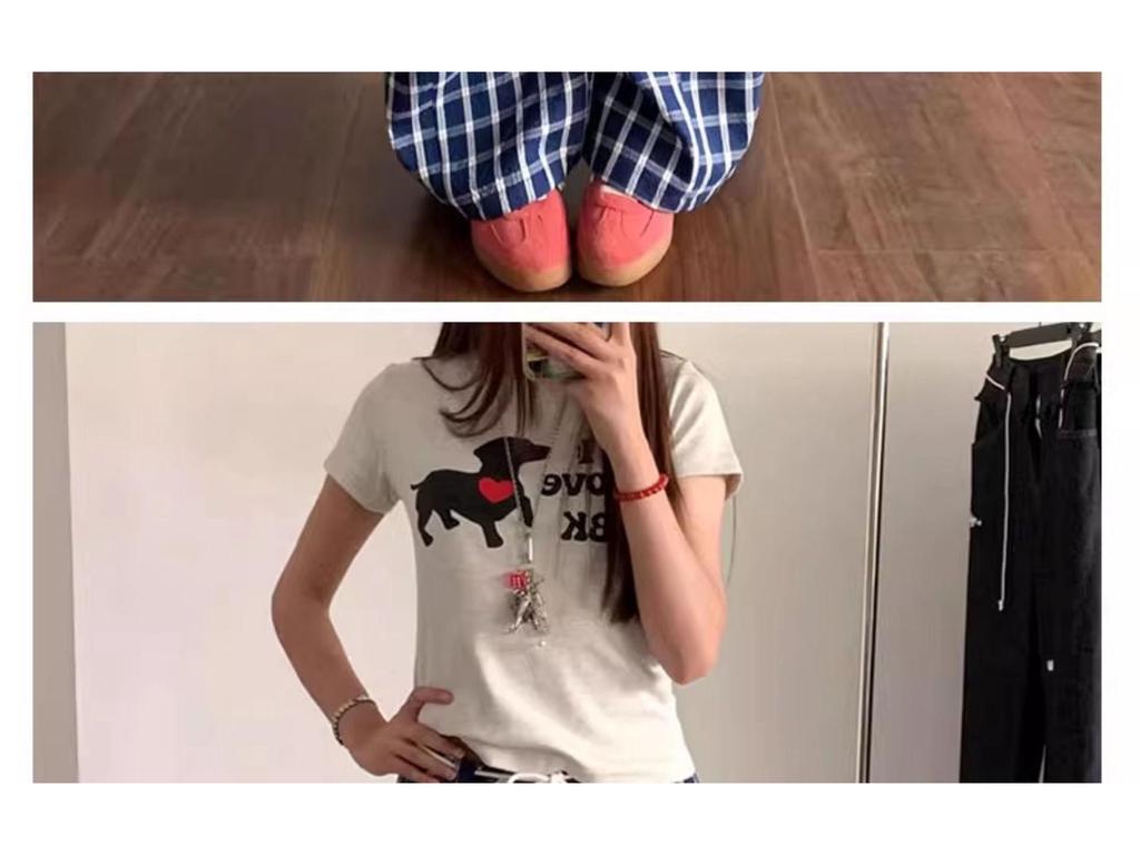 2026 Summer Women's Plaid Patchwork Scalloped Pants
