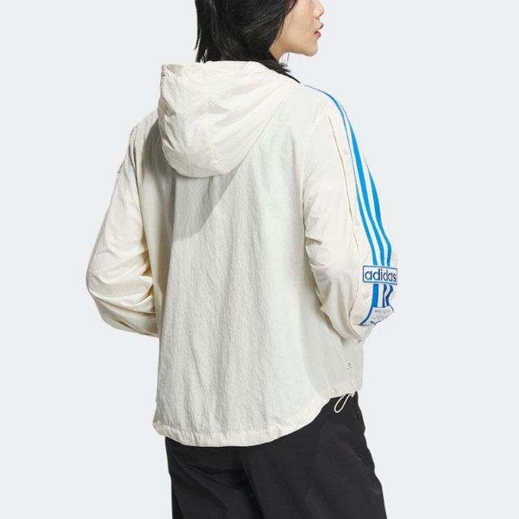 Adidas Originals Trefoil Logo Embroidered Letter Print Stripe Hooded Jacket Women Outerwear White IL6499