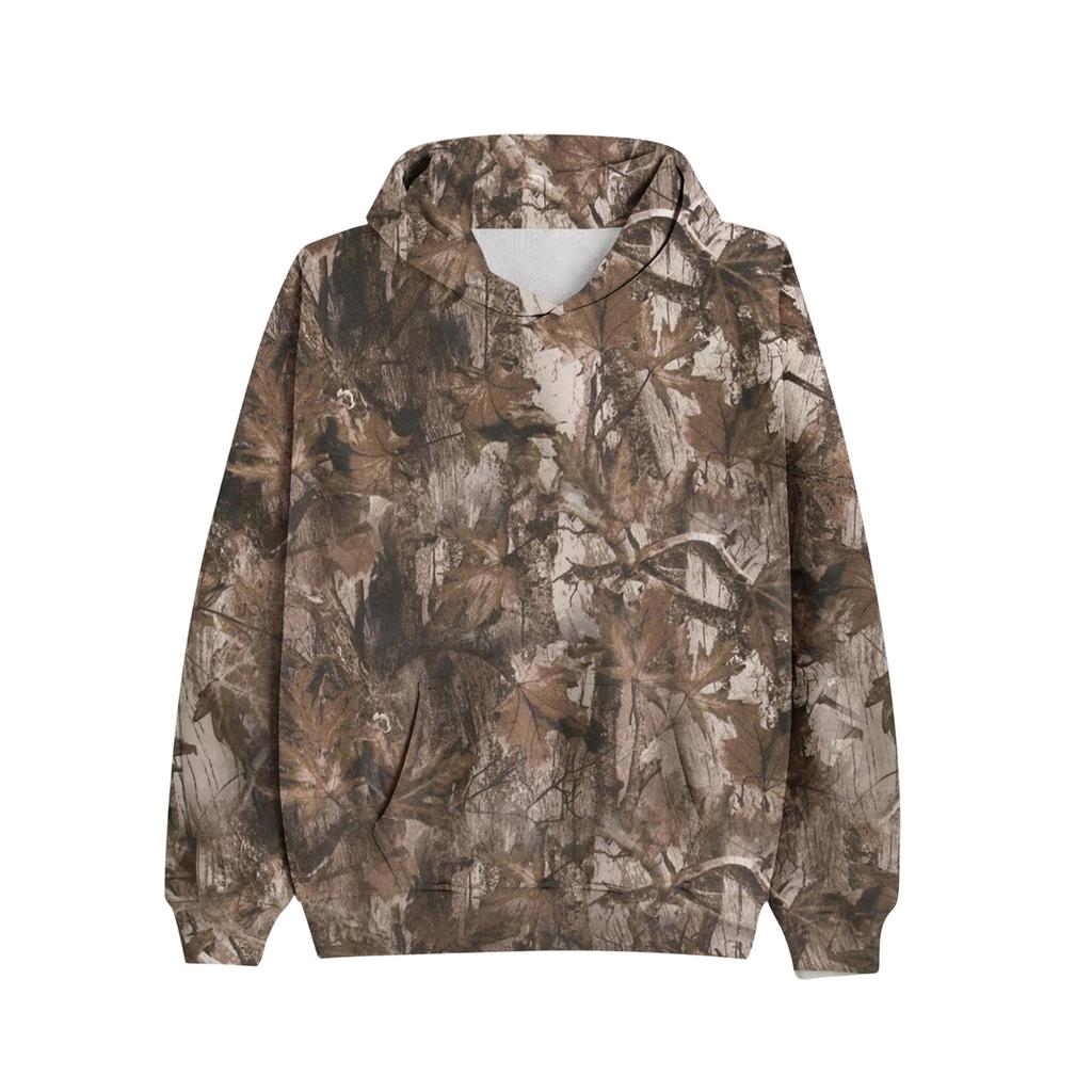 Sudadera con capucha de corte holgado para mujer con estampado de ramas, manga larga, jersey, top casual deportivo con bolsillo frontal y capucha