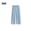 Semir Women's Lace Trim Wide-Leg Denim Pants