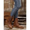 Women's Plus Size Mid-Calf Martin Boots New Autumn Winter Block Heel Lace Up Leather Ankle Boots with Side Zip