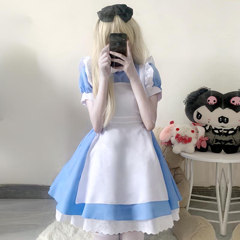 Небесно-голубое Хэллоуинское платье Лолита Горничная из Страны Чудес XXL