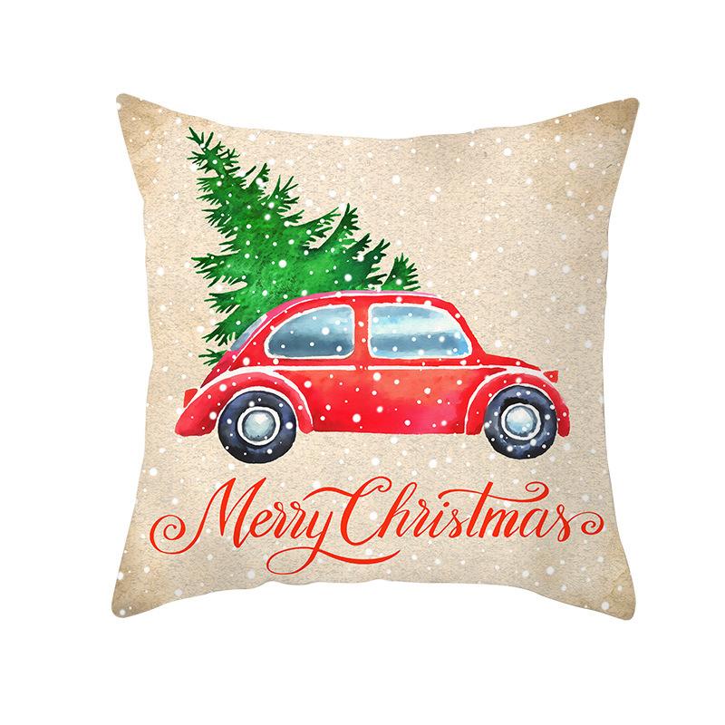 Red Car Christmas Tree Santa Cushion Cover Christmas Pillowcase Home Sofa Chair Bed Pillowcase