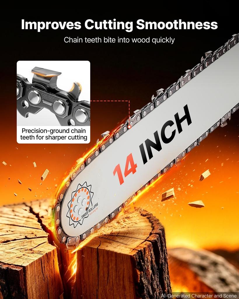 Gas Powered Chainsaw 355.6 mm 40CC 1.15kW 2 Stroke Engine Chainsaw, for Wood Cutting, Tree Trimming & Land Clearing, Throttle-Synced Choke, Power