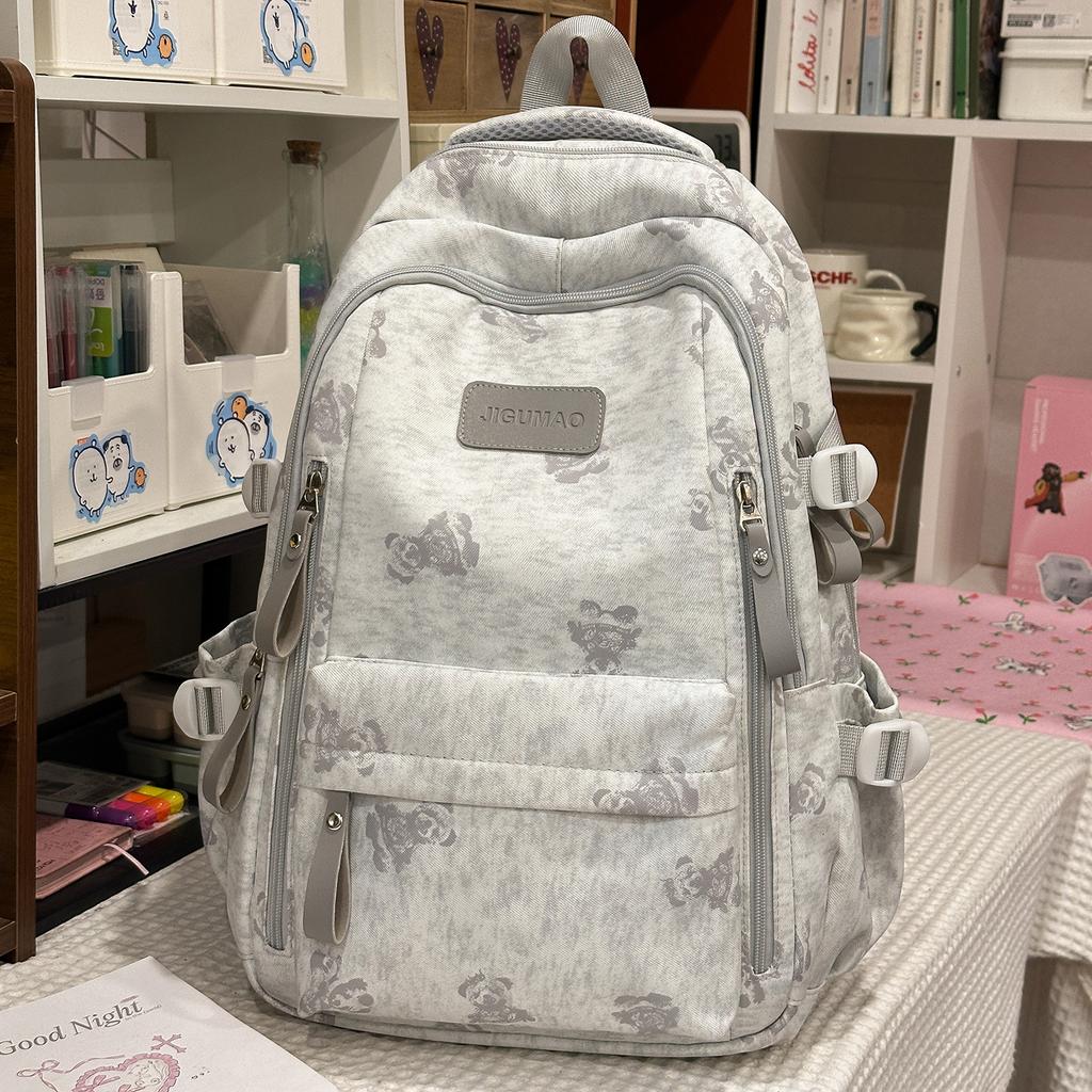 Schoolbag new Korean version ins bear printed schoolbag female high-value junior and high school students multi-compartment college style backpack