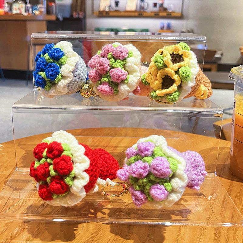 Hand Flower Held Keychain Red Roses Cartoon Sunflowers Simulation Gift Plush