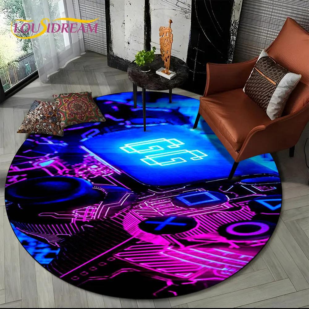Cartoon Gamer Game Controller Round Area Rug,Circle Carpet Rug for Living Room Children's Bedroom Sofa Decor,Non slip Floor Mat