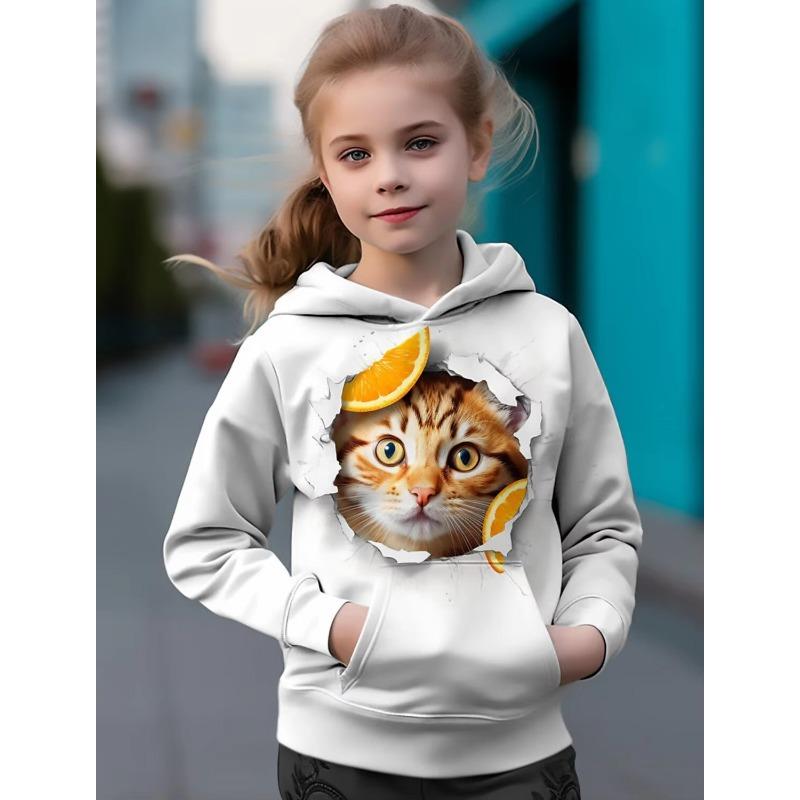 Kids Clothes Girl Spring Fall Hoodies Cartoon 3D Cat Print Streetwear Children's Sweatshirts Outerwear Pullovers Girl Clothing