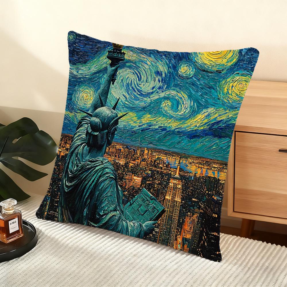 G-Goddess of L-Liberty Cushion Cover Silky Short Plush Home Sofa Cushion Cover - Invisible Zipper Home Decoration