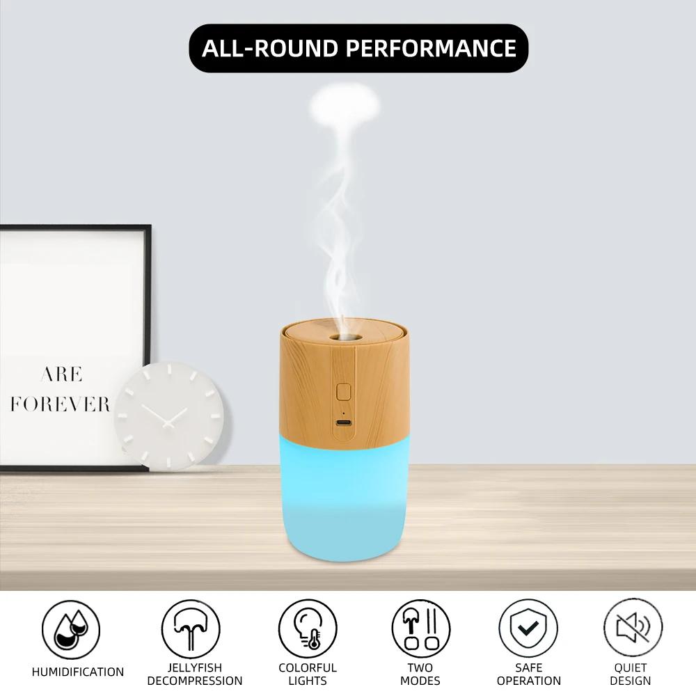 300ml Aroma-Diffusor mit Holzmaserung, mit Luftbefeuchter, Luftreinigung und beruhigenden 7-Farben-LED-Lichtern, 2 Sprühmodi, einschließlich 2 e