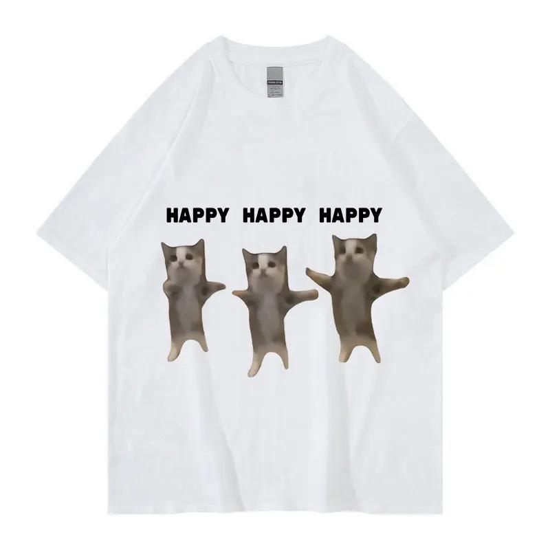 Funny Cute Cat Meme Graphic TShirt Happy Dance Cat Print Short Sleeve T-shirt Men Women Casual Fashion Cotton T Shitrs 50747