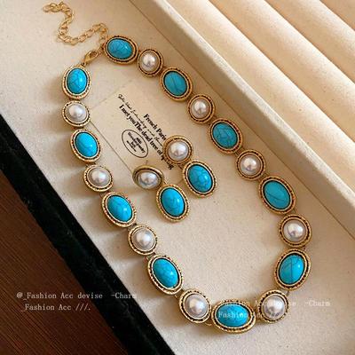 Collier de Perles en Dentelle Ovale Française - Chaîne Clavicule Mode Style Cour Rétro