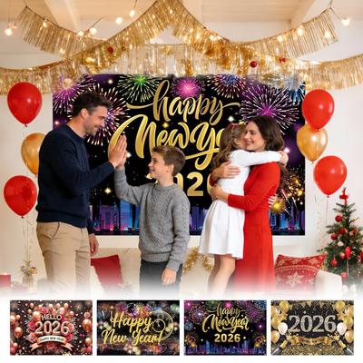 Happy New Year Banner Holiday Backdrop Party Supplies Banner New Years Eve Party Supplies for Party Supplies Home Living Room