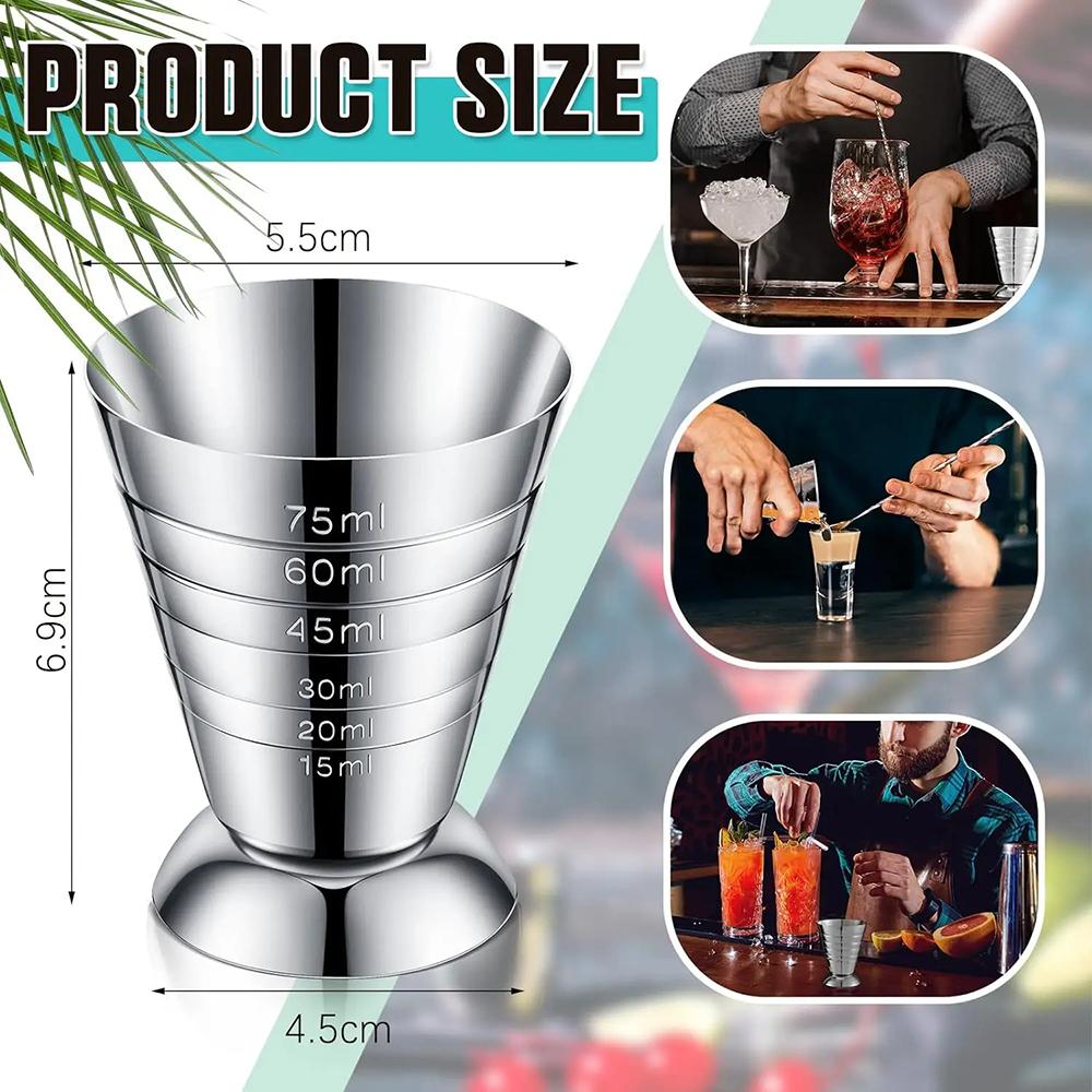 Stainless Steel Measuring Cup with Mixing Spoon Cocktail Jigger Measuring 2.5 Oz /5 Tbsp /75 Ml Liquor Shot Set Bar Accessories