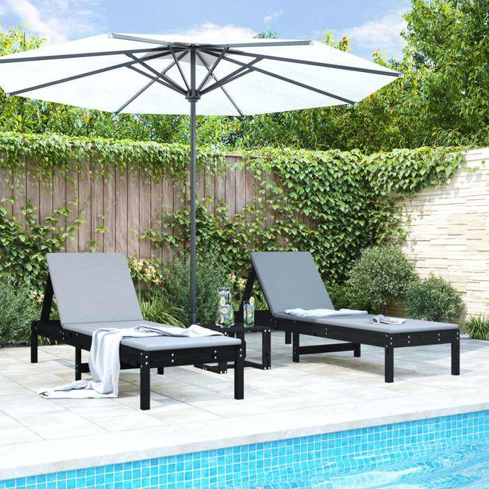 VidaXL Chaises longues 2 pcs noir 199,5x60x74 cm bois massif de pin 825074