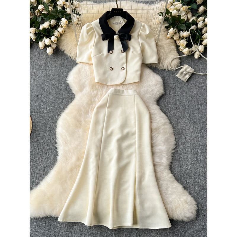 Qianjin Style French Socialite Small Dress Women's Fancy Classic Style Puff Sleeve Top + High Waist Fishtail Skirt