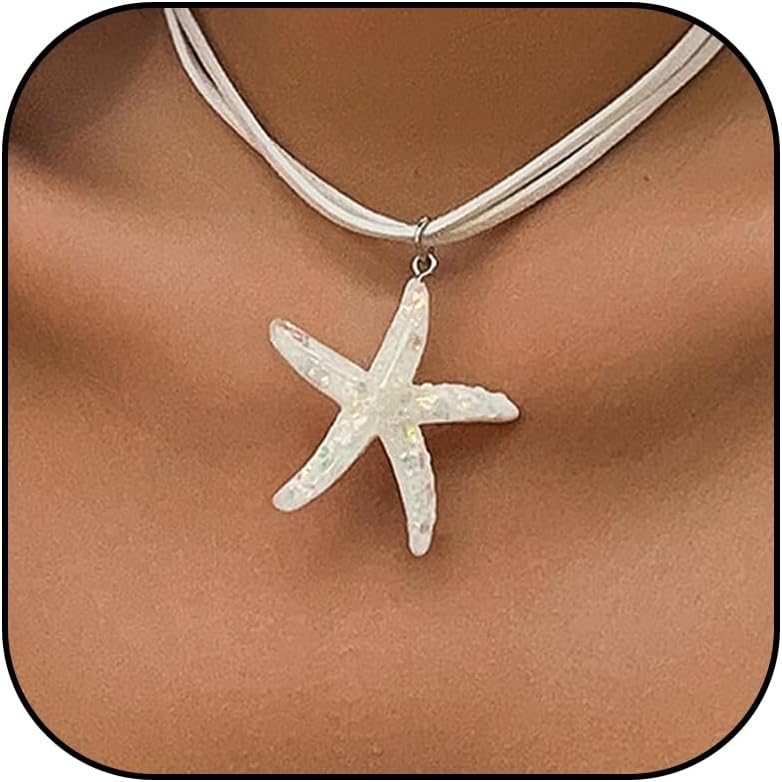 Dcfywl731 Starfish Seashell Necklace for Women Shell Pendant Accessories Chunky Gold Beach Jewelry Womens Fashion Accessories Summer Outfits for