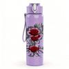1PC Red Rose Dark Vintage Art Print 750ml Color Plastic Sports Water Bottle Leakproof Flip Straw Lid Suitable for Sports Office Home Use