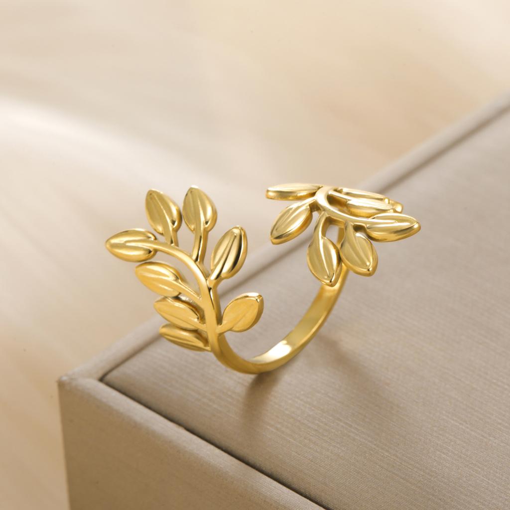 Xiaomi Skyrim Leaves Open Ring Women Stainless Steel Adjustable Finger Rings 2026 Bohemian Jewelry Birthday Gift Wholesale