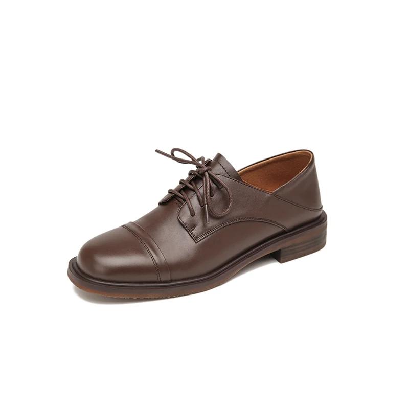 Fashion New Spring New Genuine Leather Women Shoes Fashion Lace-Up Oxford Shoes Round Toe Thick Heel Shoes Woman Zapatos De Mujer Pumps