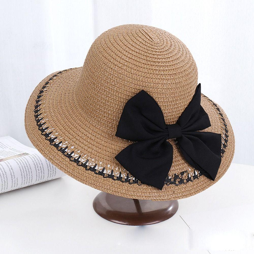 

Sunscreen Bucket Hats Wide Brim Panama Caps Simple Bow Straw Hats Outdoor