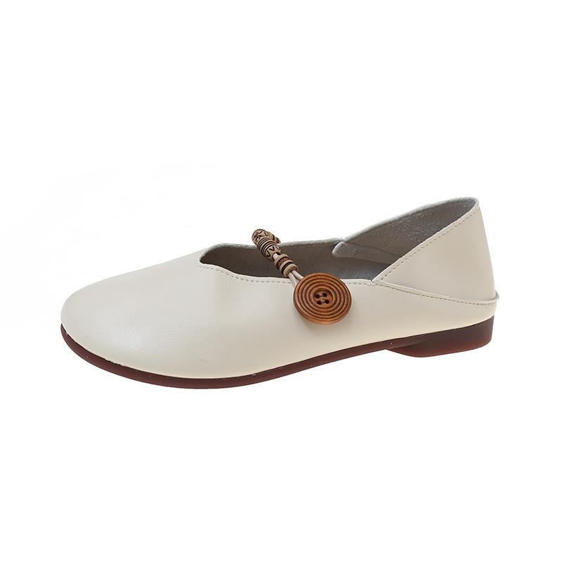 Single Shoes Women's Spring and Autumn Shallow Mouth Soft Sole One-word Buckle Round Head Grandma Shoes Retro Mary Jane Shoes