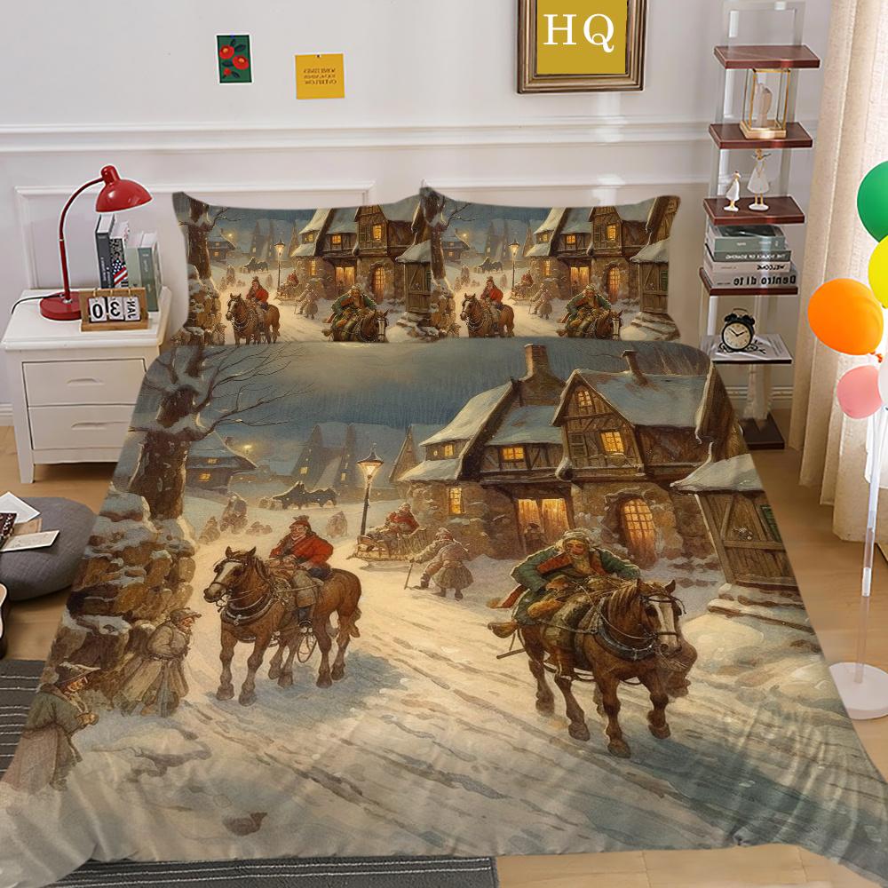 Fashion Christmas Printed King Size Comforter Cover Set Highend Polyester Teen Kids Home Bedclothes