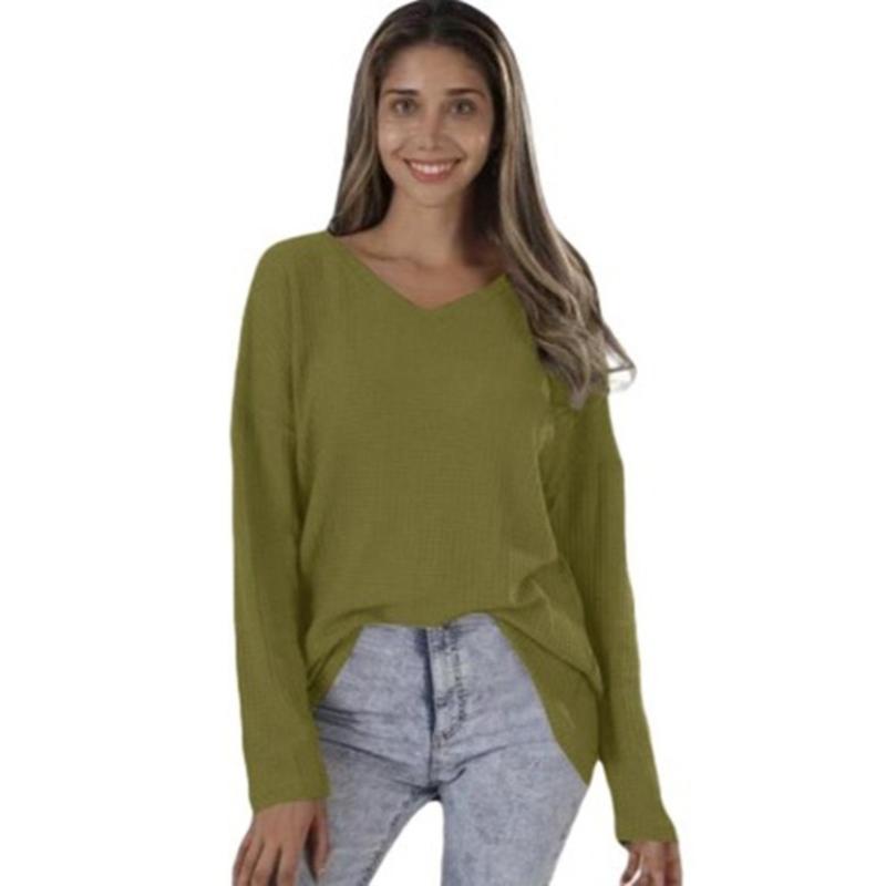 Women's  V-neck  Street  Spring and Autumn Loose Knitted Bottoming Shirt