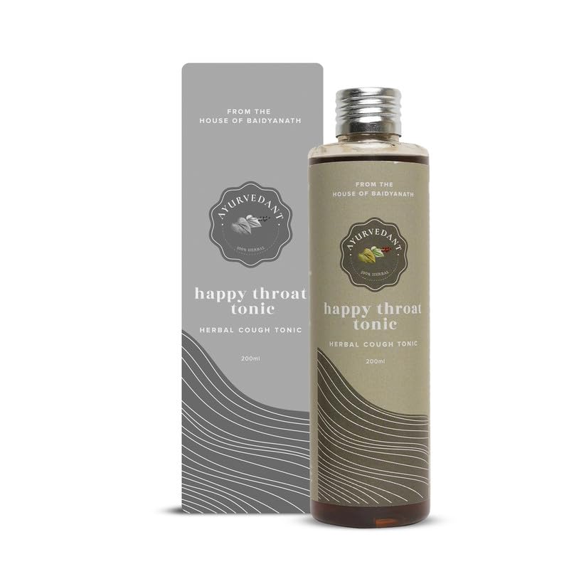 

Baidyanath Ayurvedant Happy Throat Tonic 200ml Herbal Cough Syrup For Sore Throat And Dry Cough Relief (Pack Of 1)