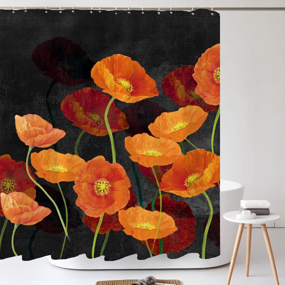 Watercolor Red Flower Shower Curtain Flowers and Plants Waterproof Polyester Bath Curtain For Bathroom Home Decor Accessories