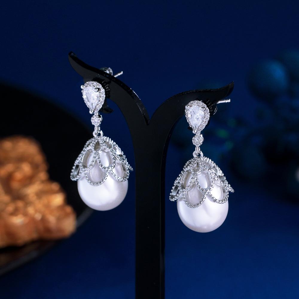Light Luxury Lace Pearl Earrings Inlaid With Zircon Beads Earrings, Earrings, Female Pendant.