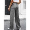 Ladies' Fashionable Color Straight Leg Pants With High Waist Pockets Casual Pants
