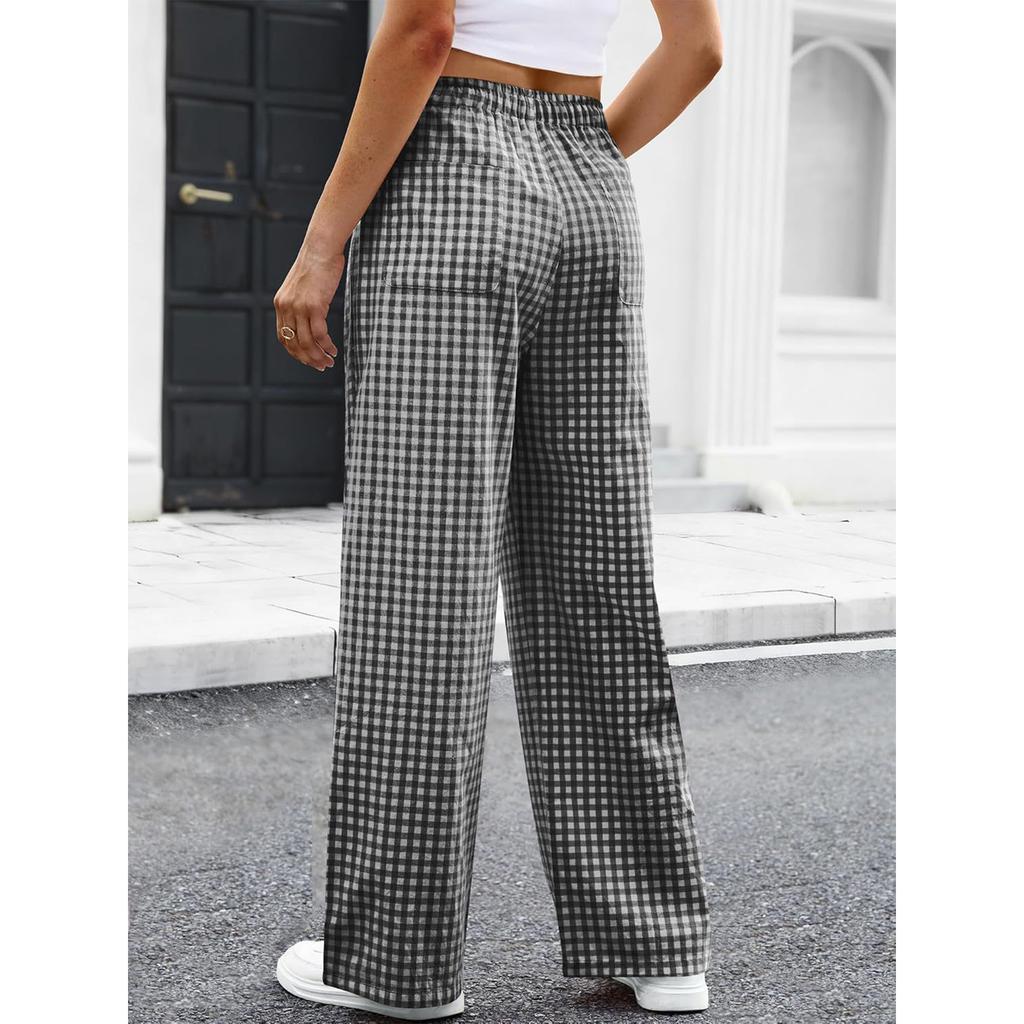 Ladies' Fashionable Color Straight Leg Pants With High Waist Pockets Casual Pants
