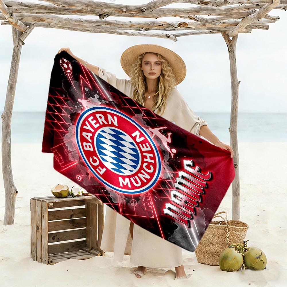 Fc Bayern Munich Fan Art Customize Your Name Beach Towel Soft Durable Quick-Dry